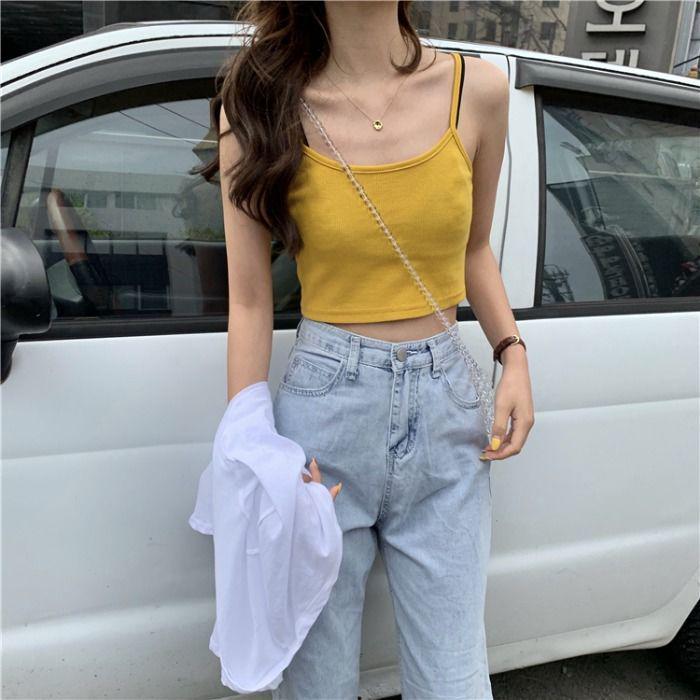 Korean Chic Slimming Camisole: Trendy Summer Hong Kong Style Women s Vest S [Under 80 lbs] жёлтый