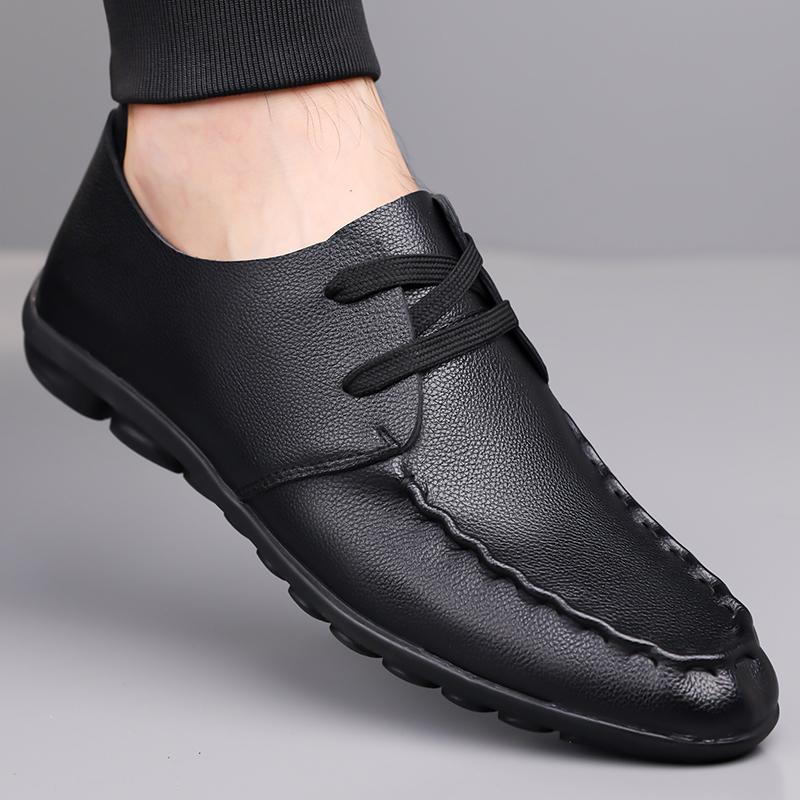 Comfortable Lightweight Men's Shoes Leather Handmade Breathable Soft Bot Casual Busin Commuting Sle round Toe Men Sneakers