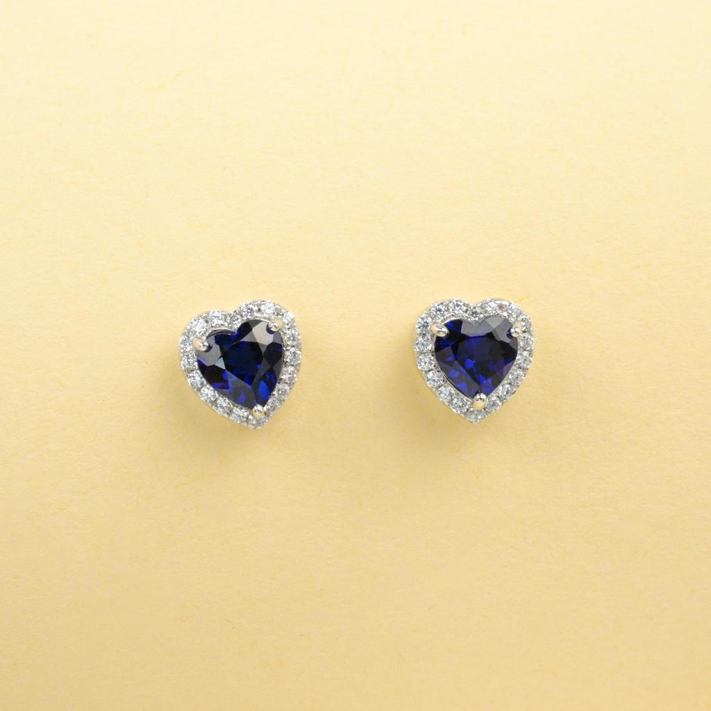 S925 Sterling Silver Heart-Shaped Sapphire and Diamond Stud Earrings for Women - Versatile Anniversary Jewelry