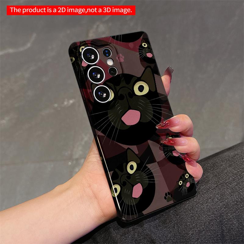 2DFlat Samsung Phone Case Black Cat Faces Pattern Phone Case Applicable To Galaxy S22 S23 S24 S25ULTRA S26 A12 A13 A14 A15 A16 A34 A35 A54 A55