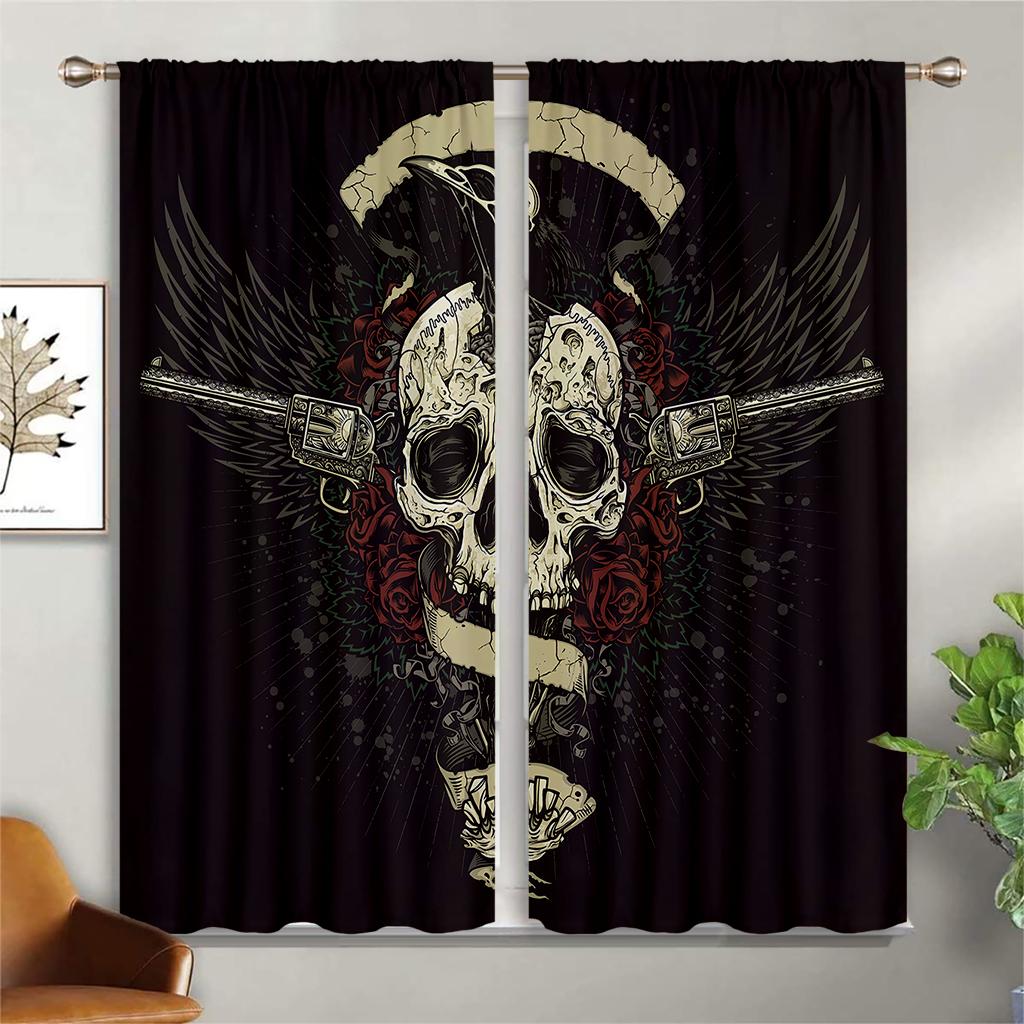 Window Curtains Skull Steal Floral Retro Gothic Print Curtains Suitable For Bedroom Living Room Study Room Decorative Curtains