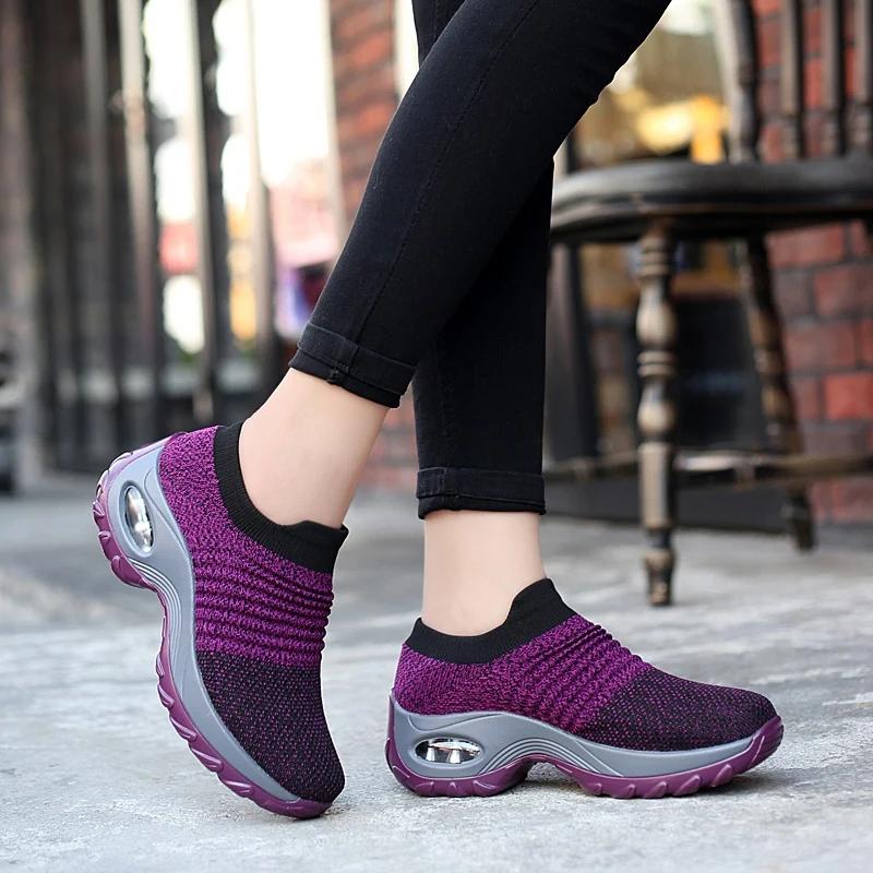 Women Platform Shoes Flexibility Casual Sneakers Fashion Knited Sock Breathe Comfort Walking Shoe Loafers Non-slip Plus 35-44