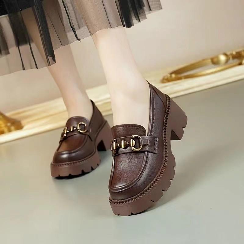 Women's Shoes Small Leather Shoes Casual Shoes Loafers 2025 New Muffin Thick Sole Heightened Soft Sole Versatile