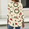 Women's Fashion Casual Christmas Print V-Neck Button Three-Quarter Sleeve T-Shirt