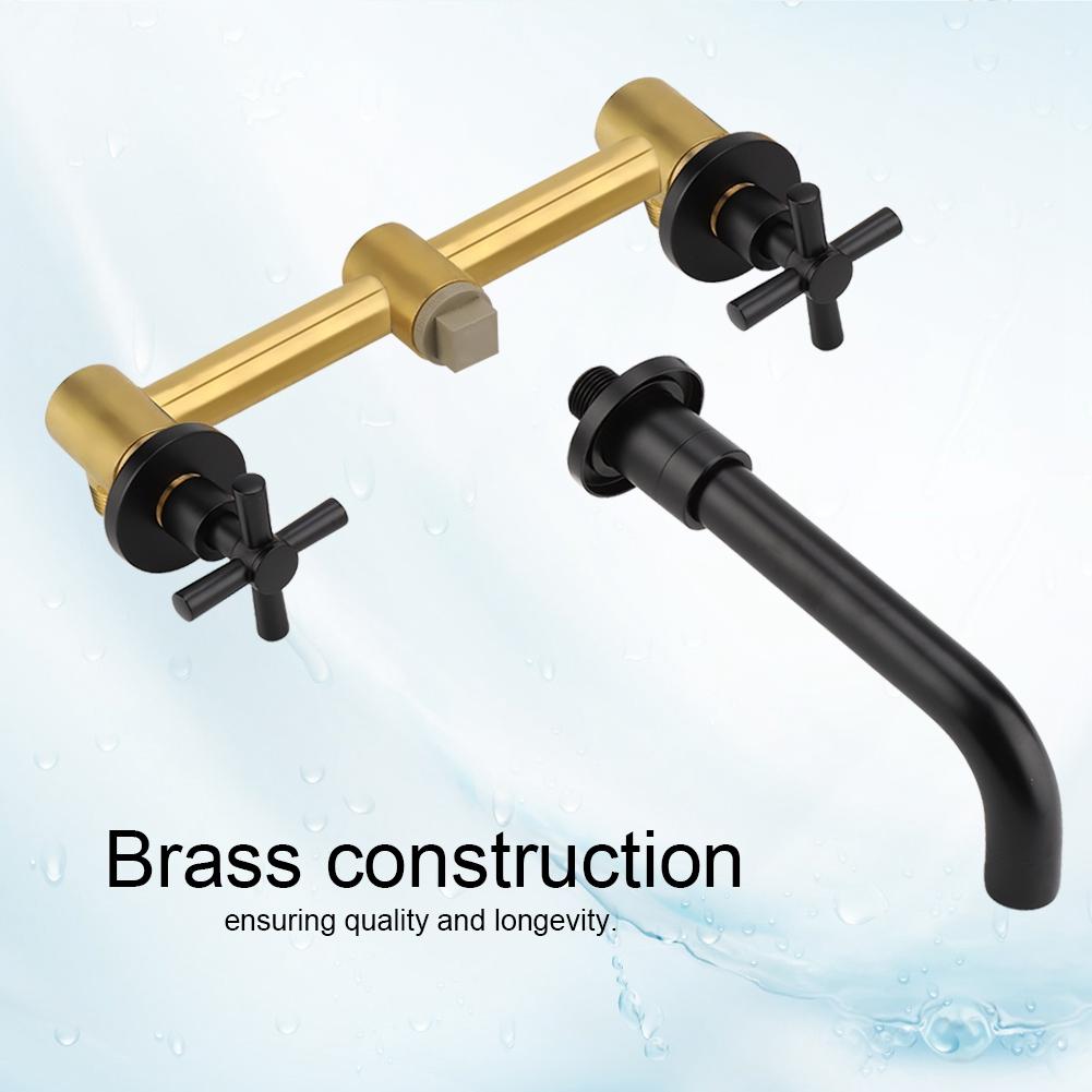 Brass Basin Hot and Cold Mixing Tap Concealed Bathroom Sink Faucet Mount On Wall Matte Black