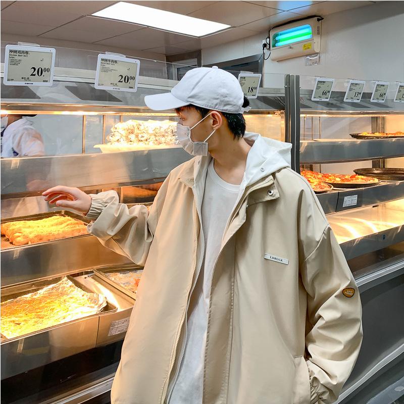 New Spring and Autumn Holiday Two-Piece Hooded Work Jacket Men's Trendy Large Size Clothes Couple Hong Kong Style Jacket