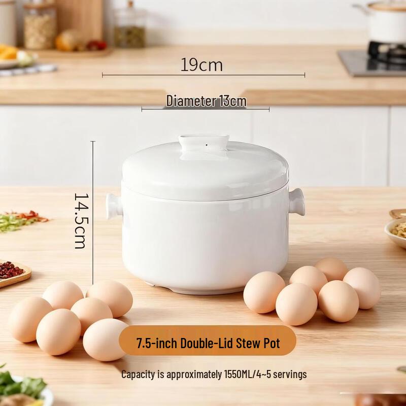 

ZISIZ Ceramic Double-Lid Water-Sealed Stew Pot