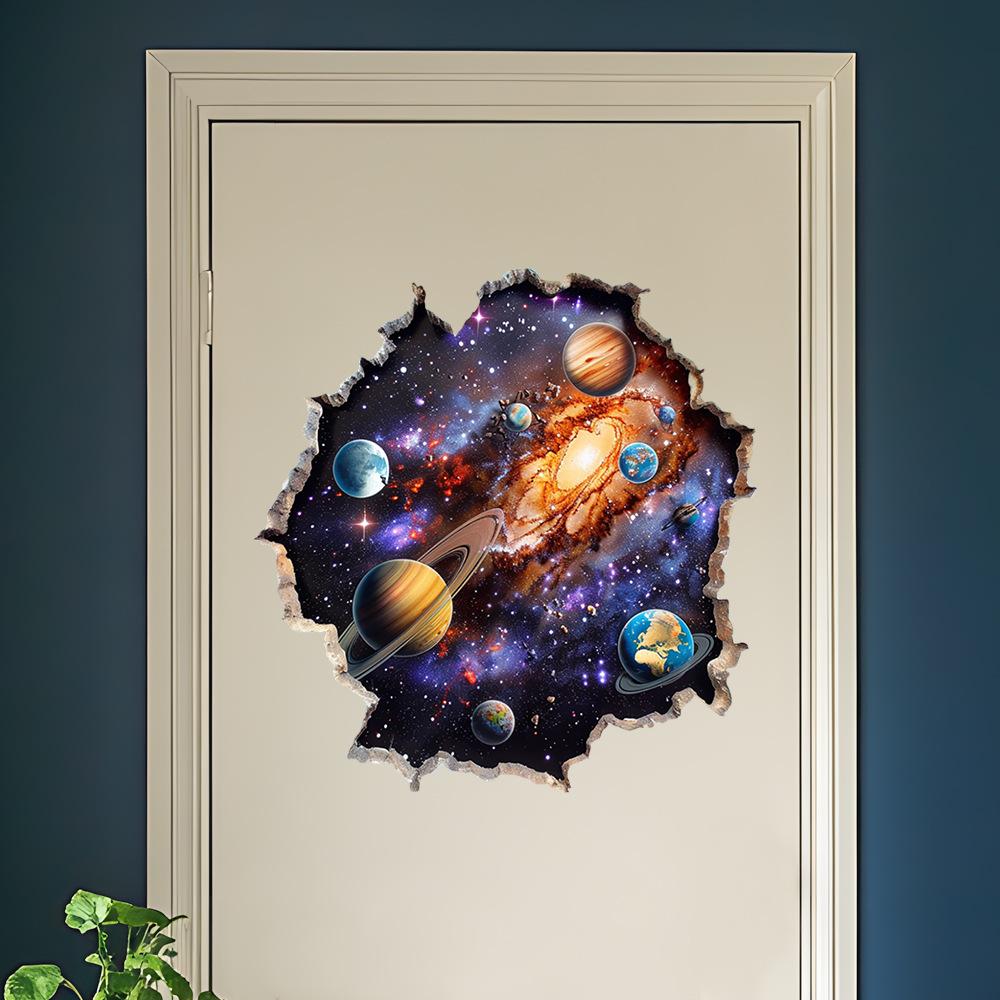 3D Space Planet Breaking Wall Sticker Self Adhesive No Residue Home Decor