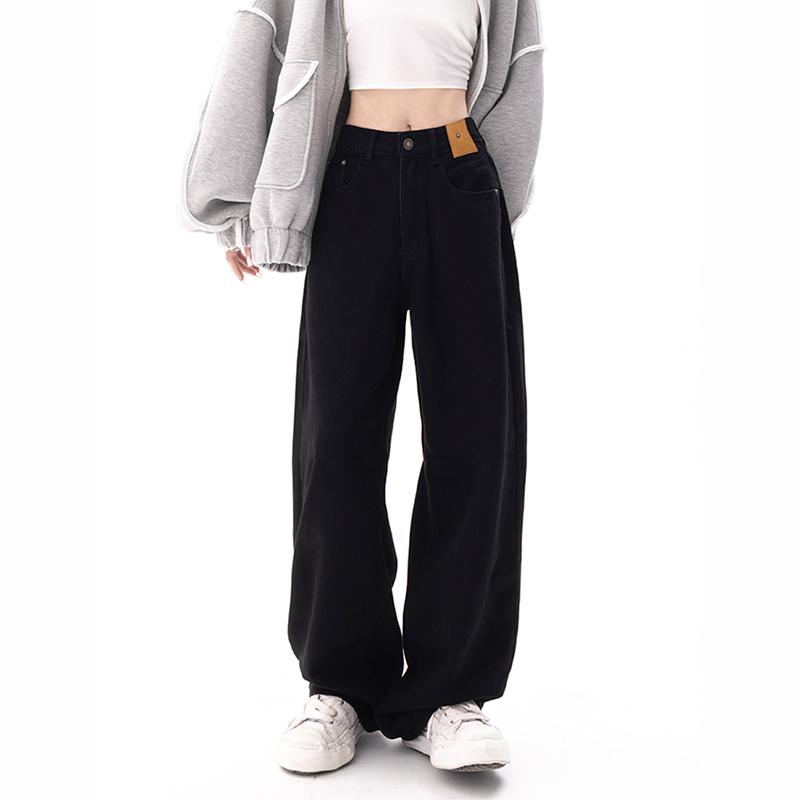 Jeans dritti larghi neri donna moda coreana streetwear pantaloni in denim a gamba larga a vita alta pantaloni Jean lavabili larghi femminili Y2K