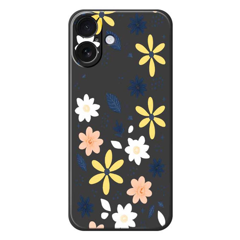 For iPhone 17 Case Colorful Floral Blue Leaves Pattern Printing Straight Edge TPU Phone Back Cover