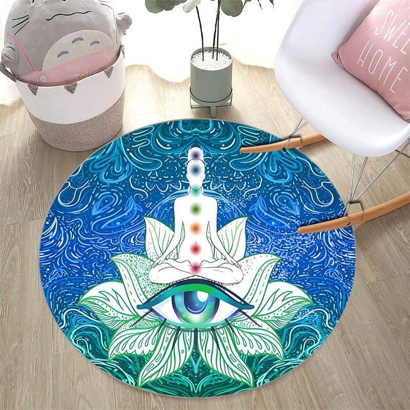 1Pc Chakras Theme Printed Circular Carpet, Home Door Mat, Outdoor Travel Protection Carpet A2