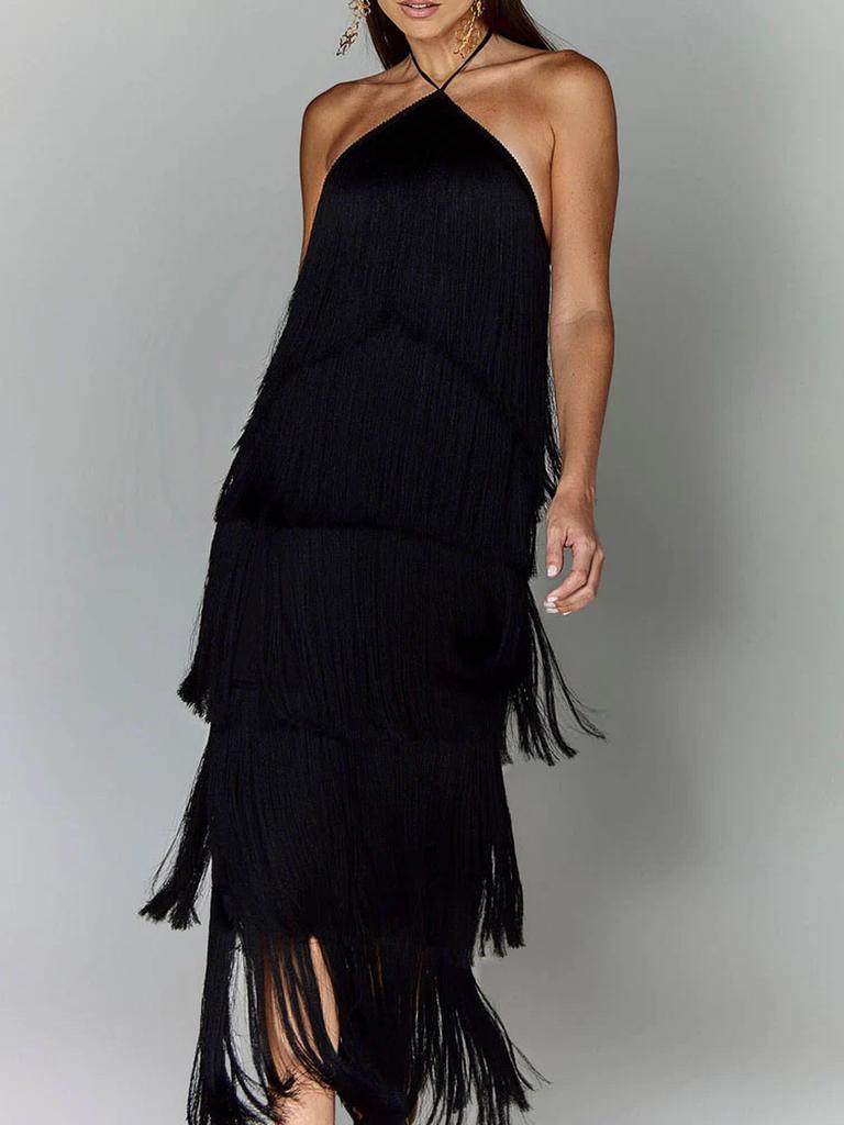 Fashion Suspended Chandelier Backless Slit Dress