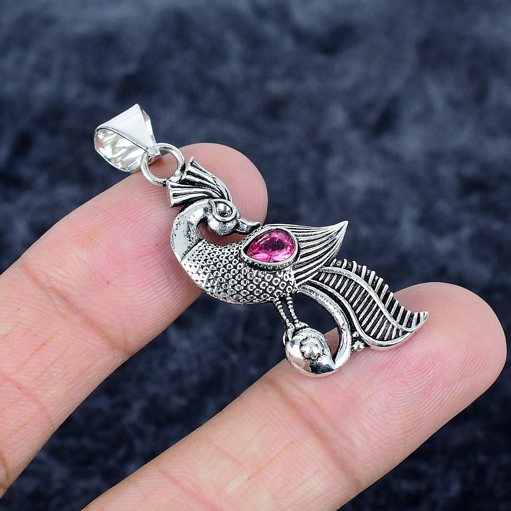 

Pink Rubillite Gemstone Handmade 925 Sterling Silver Jewelry Pendant 1.85 MM-3413