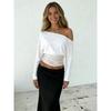 Fashion Lace Splicing Slim Waist T-shirt Spring Autumn Crop Tops Women's Long Sleeve Sweet Blouse Off-Shoulder Loose Elegant Sexy Slim-Fit Casual Tops