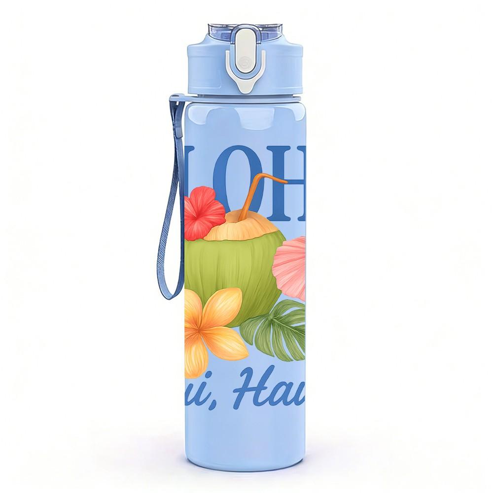 1PC Aloha Hawaii Quote 750ml Color Plastic Sports Water Bottle Leakproof Flip Straw Lid Suitable for Sports Office Home Use