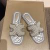 Slippers women's flat heel outer wear year summer beaded travel beach rhinestone flat sandals one word sandals commuter style