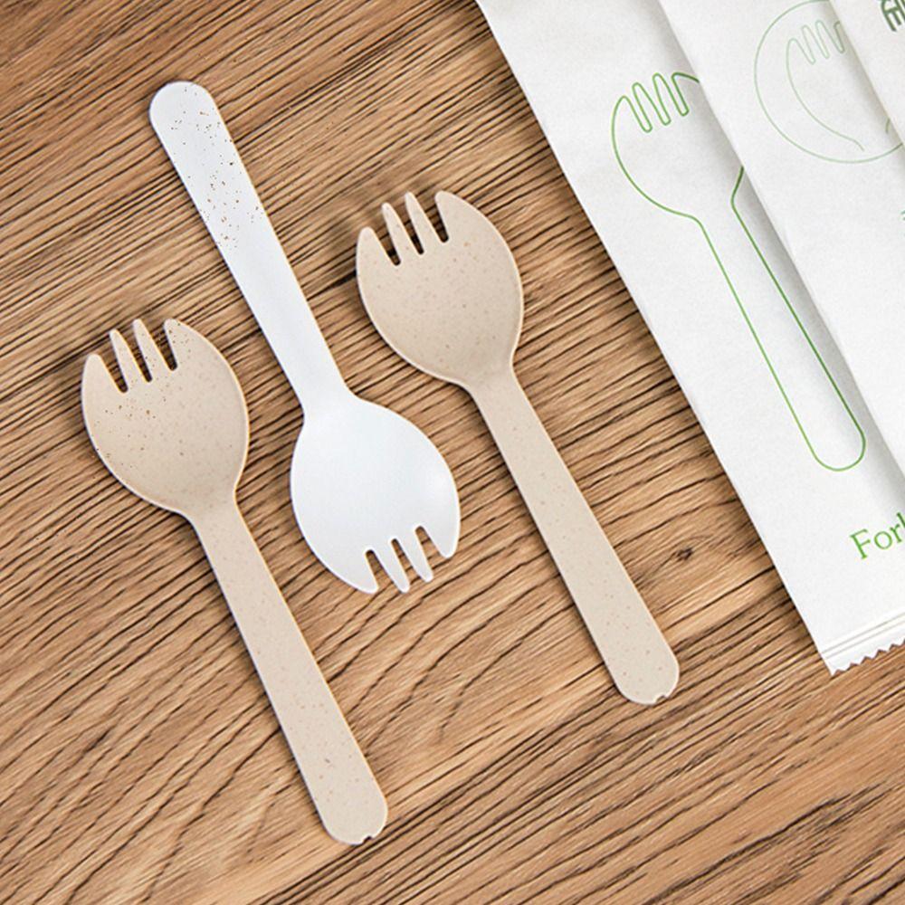 100Pcs Individually Packaged Disposable Spoon Fork Eco-Friendly Dessert Cake Fork  Commercial