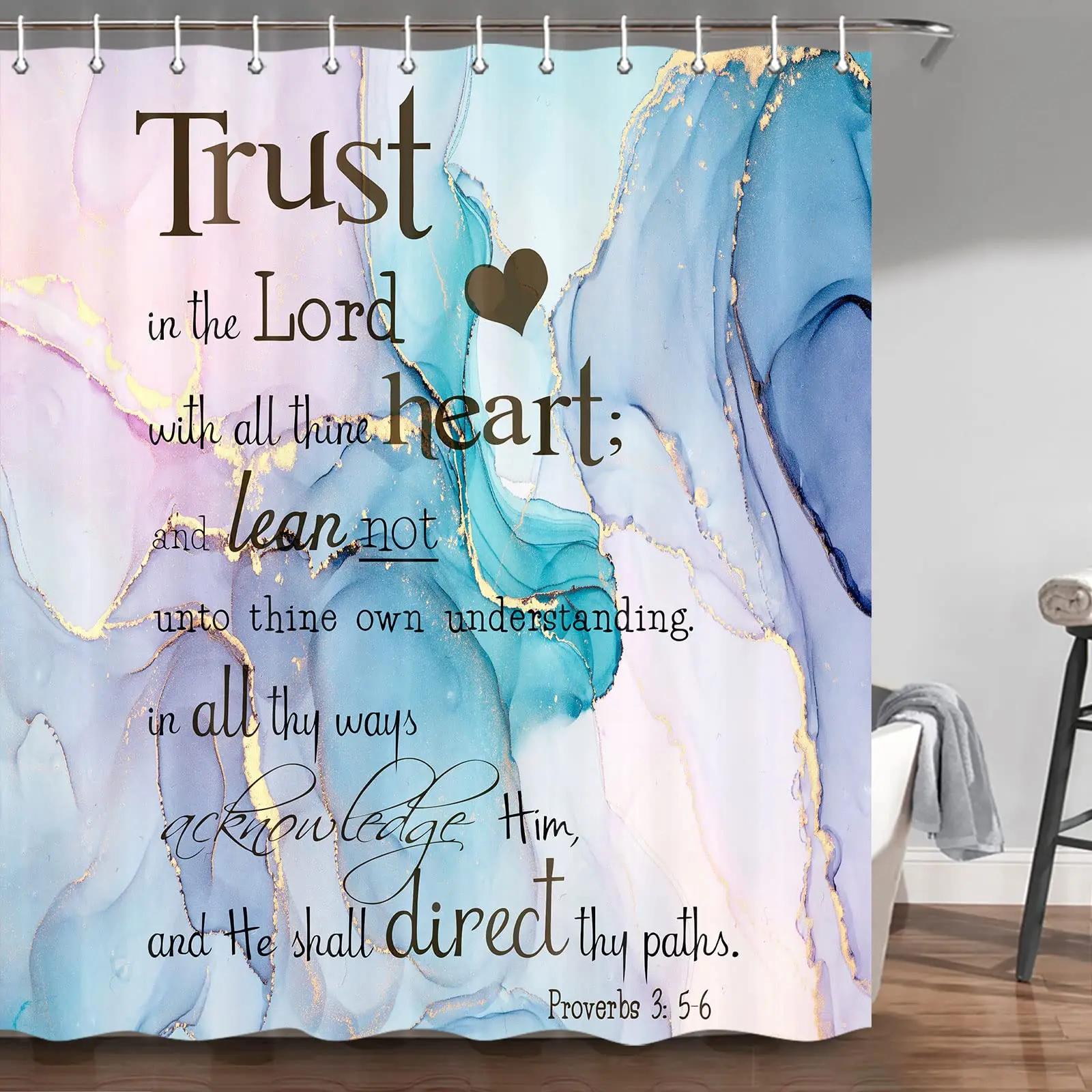 Home&Kitchen Accessories Pink Inspirational Quote Shower Curtain Bible Verse Motivational Quote Bath Curtain Ink Paint Teal Marble Abstract Bathtub Decor