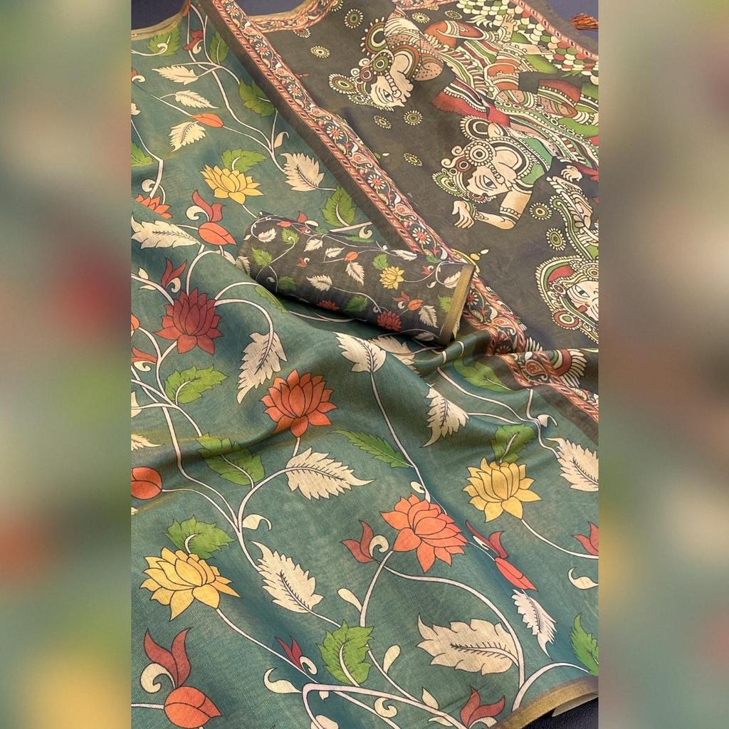 Soft premium handloom fabric Digital Print With  Rich Pallu With Lace Border On Saree
