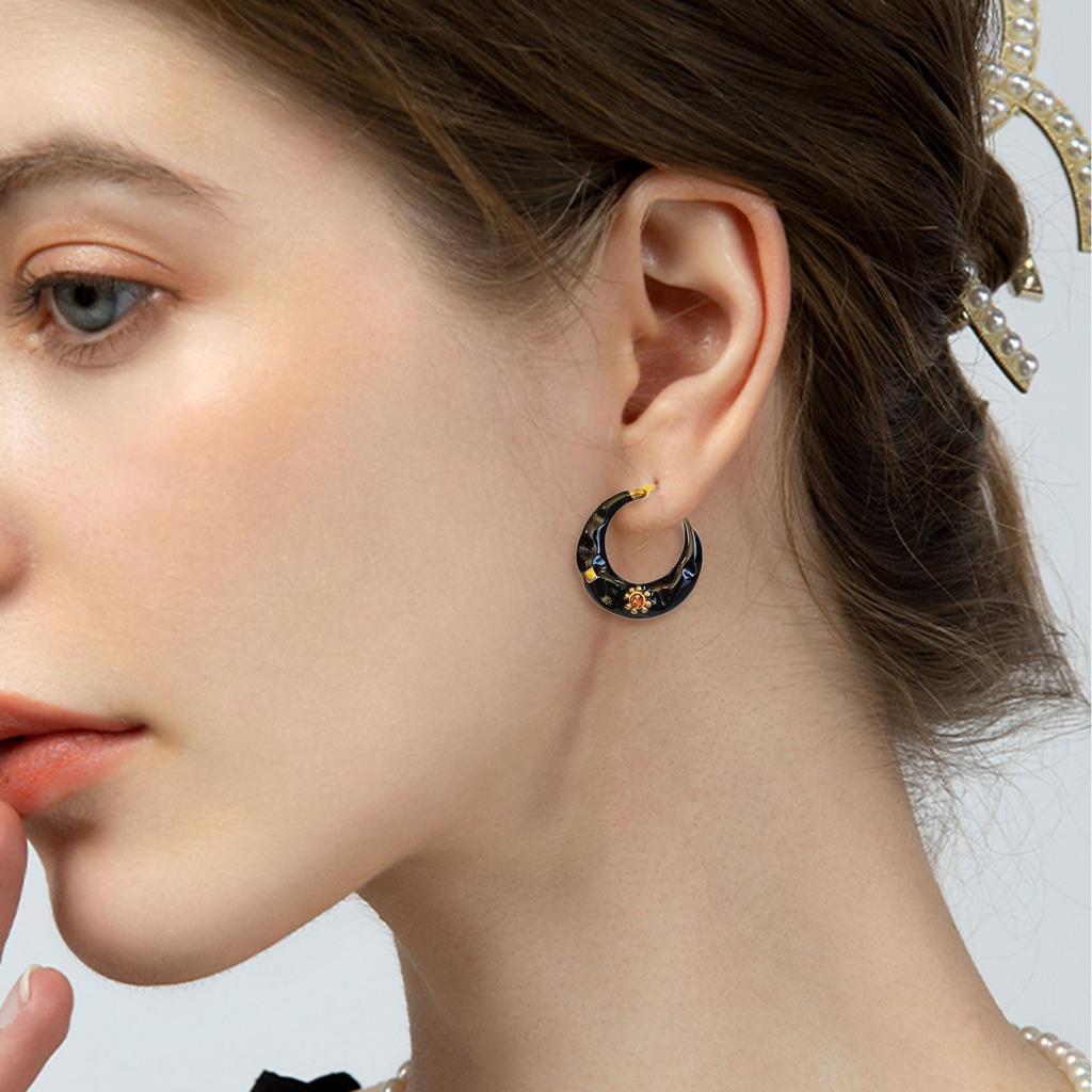 Vintage Enamel Drip Glaze Hoop Earrings Exquisite Ear Accessories Statement Jewelry for Party and Everyday Wear
