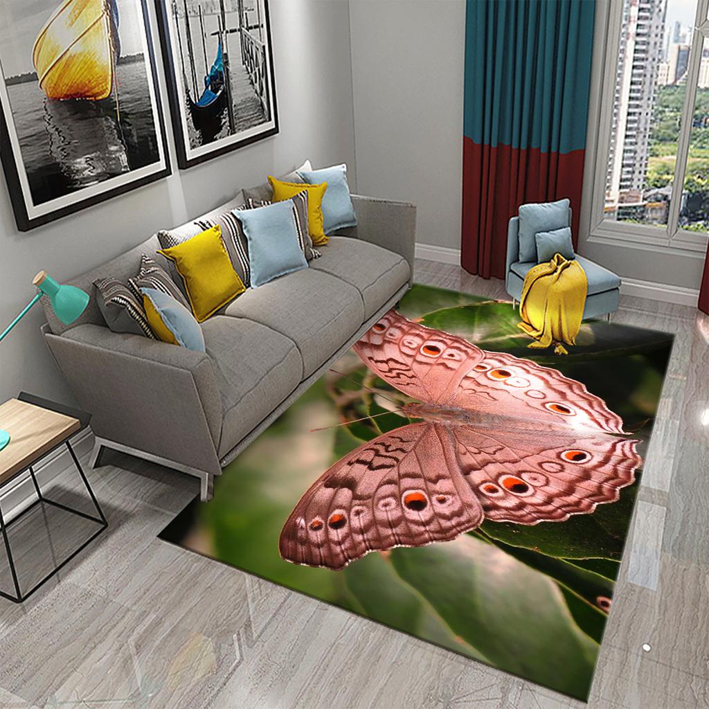 3D Bunter Schmetterling Blume Teppich Teppich für Wohnzimmer Schlafzimmer Sofa Küche Badezimmer Fußmatte Rutschfeste Bodenmatte Geschenk Heimdeko