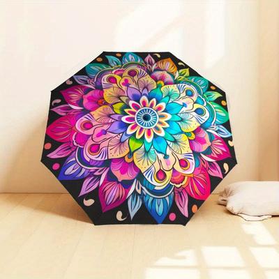 1pc Mandala, Floral Print Umbrella -Home Travel Portable Outdoor Accessories, Multi-functional Umbrella with Cute Pattern Umbr