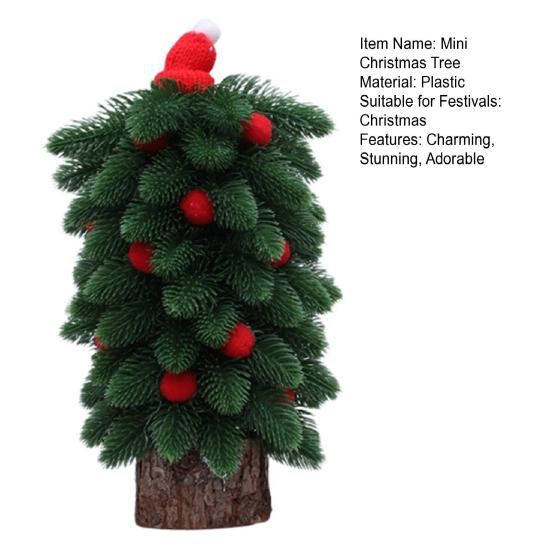 Tabletop Mini Christmas Tree Small Artificial Pine Tree with Wooden Base And Red Balls for Indoor Home Kitchen Dining Table Decor