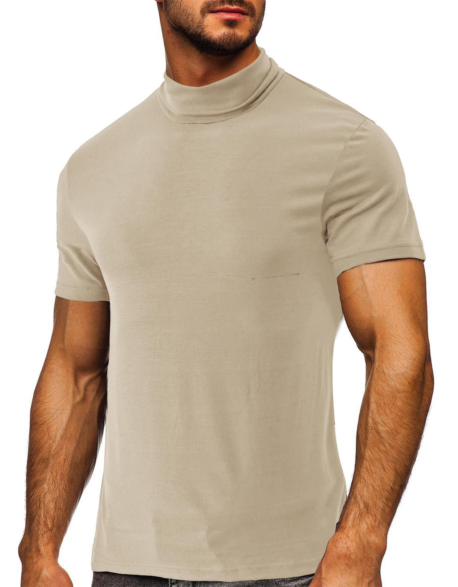 Phoca largha Heren Zacht T-shirt Korte Mouw Basic Turtleneck Slim Fit Ondershirt Pullover Effen Tops Atletische Workout T-shirts voor Heren Zomer Vochtafvoerend T-shirt M abrikoos