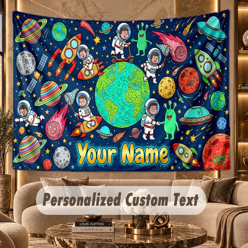 Astronaut Space (162) Theme Personalized Tapestry Custom Name Text Wall Hanging Tapestry Home Background Decoration