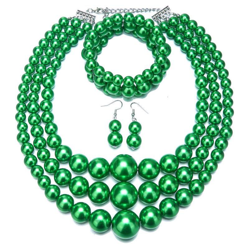 3-Piece Imitation Pearl Necklace & Bracelet Set - Retro European Style Christmas Jewelry