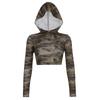 Felpe con cappuccio da donna Camicia con stampa mimetica Camicetta a maniche lunghe Camicetta corta Felpa casual