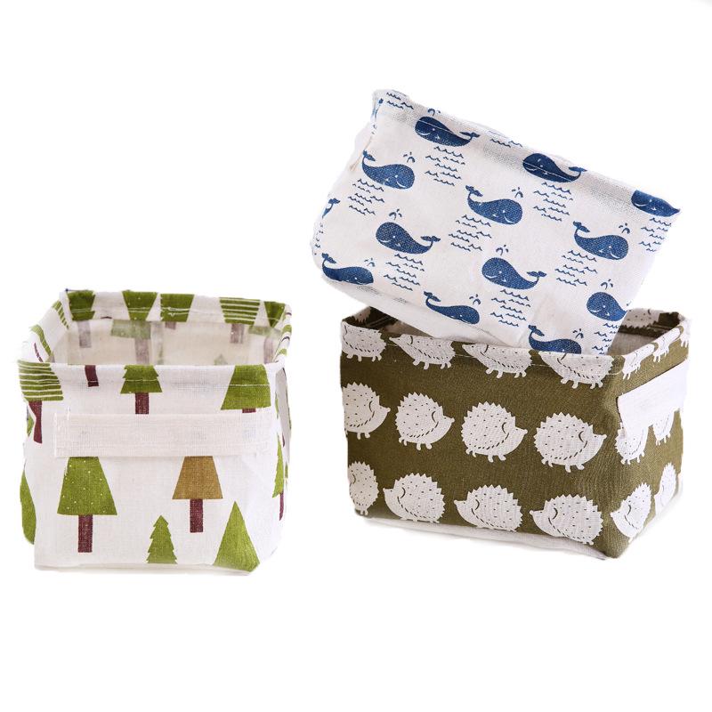 Zakka Cotton Linen Desktop Storage Basket - Small Fresh Fabric Organizer Box