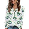Women's Fashion V-Neck Button-Up T-Shirt With Christmas Print Long-Sleeved Top