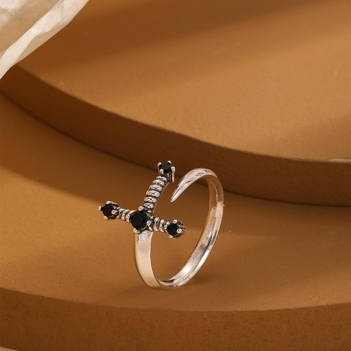 

Kinitial Sword ring, Dagger ring, adjustable ring, sword jewelry, gothic ring, gothic jewelry, black CZ sword ringsword ring белый