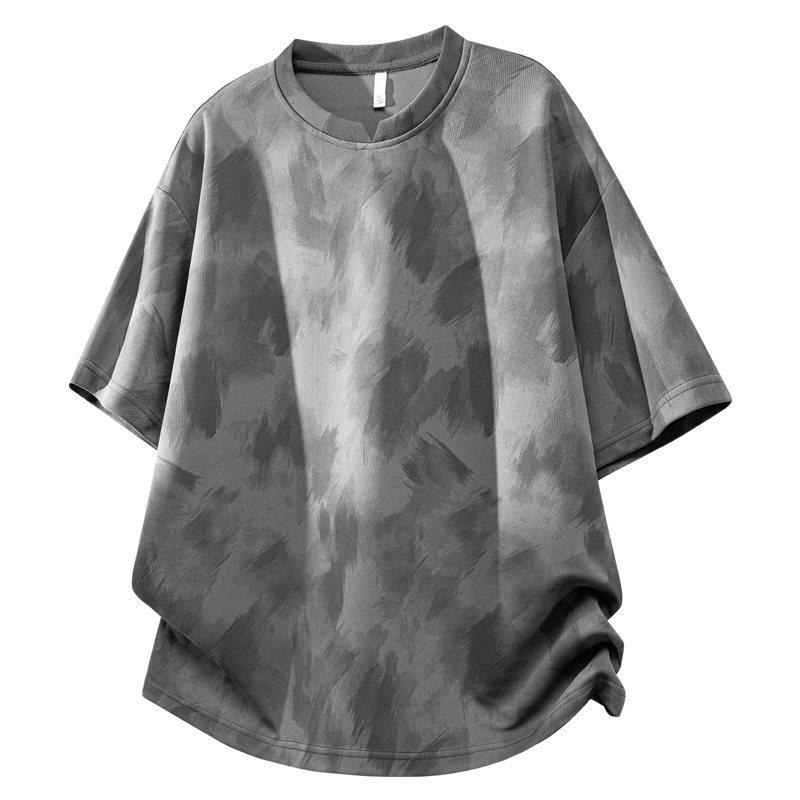 2026 Summer Men s Ice Silk Tie-Dye Gradient Short Sleeve Round Neck T-shirt 3XL