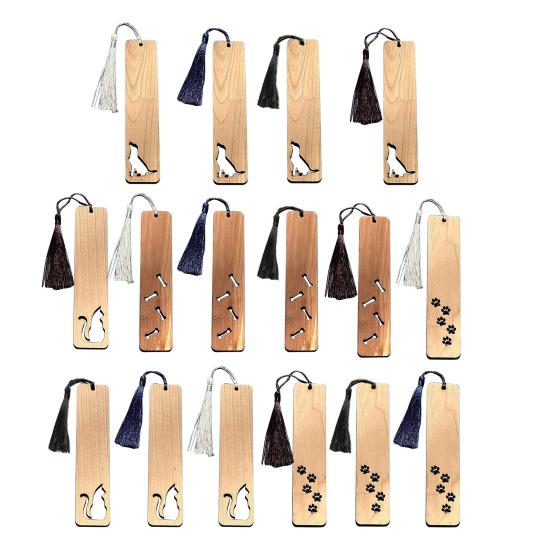 Pet Themed Bookmark Wooden Dog/Cat/Bone/Paw Carving Book Mark with Tassel Gift for Book Lovers Pet Owners