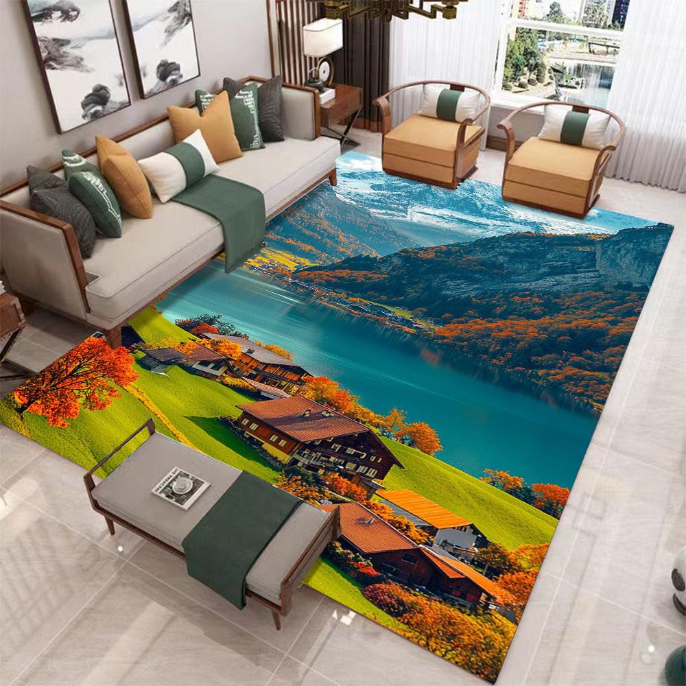 Landscape Mountain Lake Carpet Mat Rug 3D Effect Vibrant Natural Non-Slip Durable Home Decoration Living Room Bedroom Floor Mat