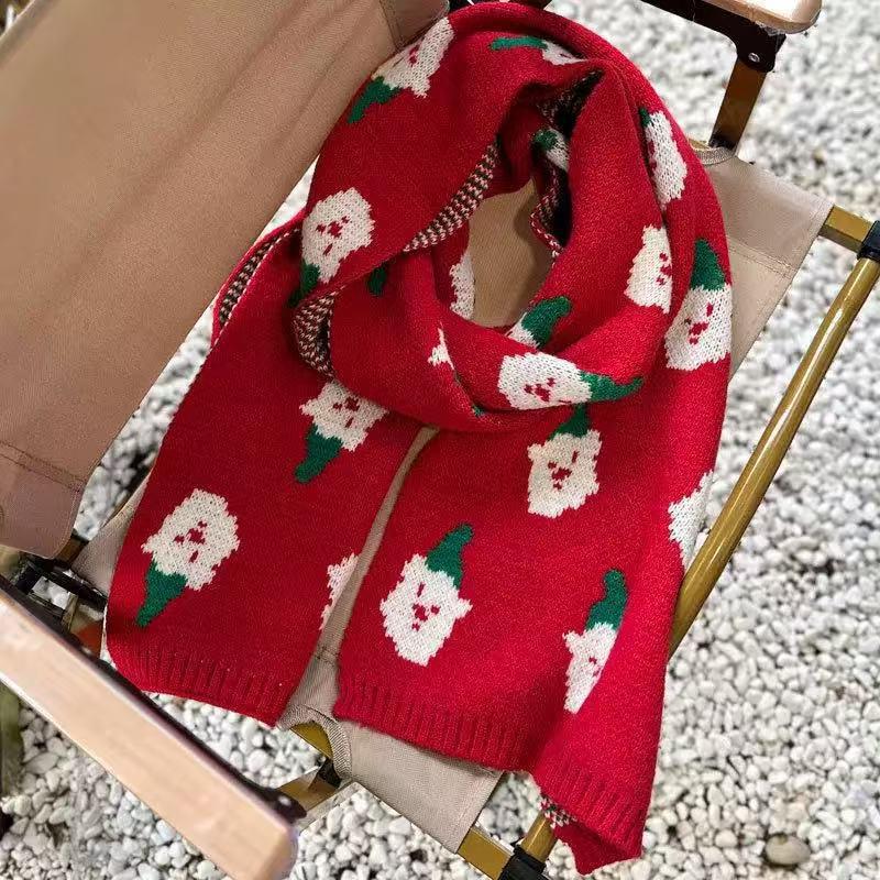 Red Christmas Scarf Women'S Winter Warm Couple High-End Knitted Wool Neck Scarf  Year Gift