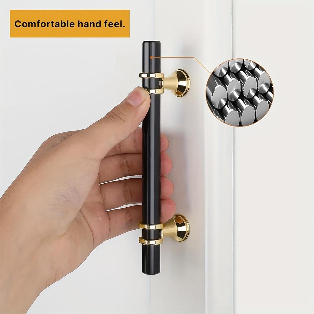 6 Stück Schrankgriffe aus Edelstahl, schwarz und gold, Schrankgriffe, schwarze Schubladengriffe, Küchenkommoden-Hardware-Griffe mit Schrauben und Schraubendreher