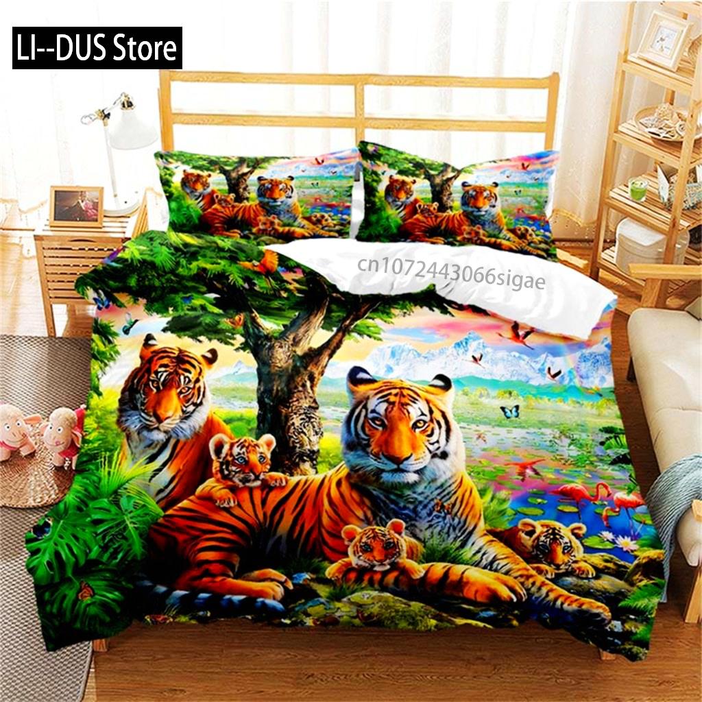 Comforter Tiger Soft Comforter Microfiber Animal Bedding Set Tiger Pattern For Room Decor Bedclothes Bedroom