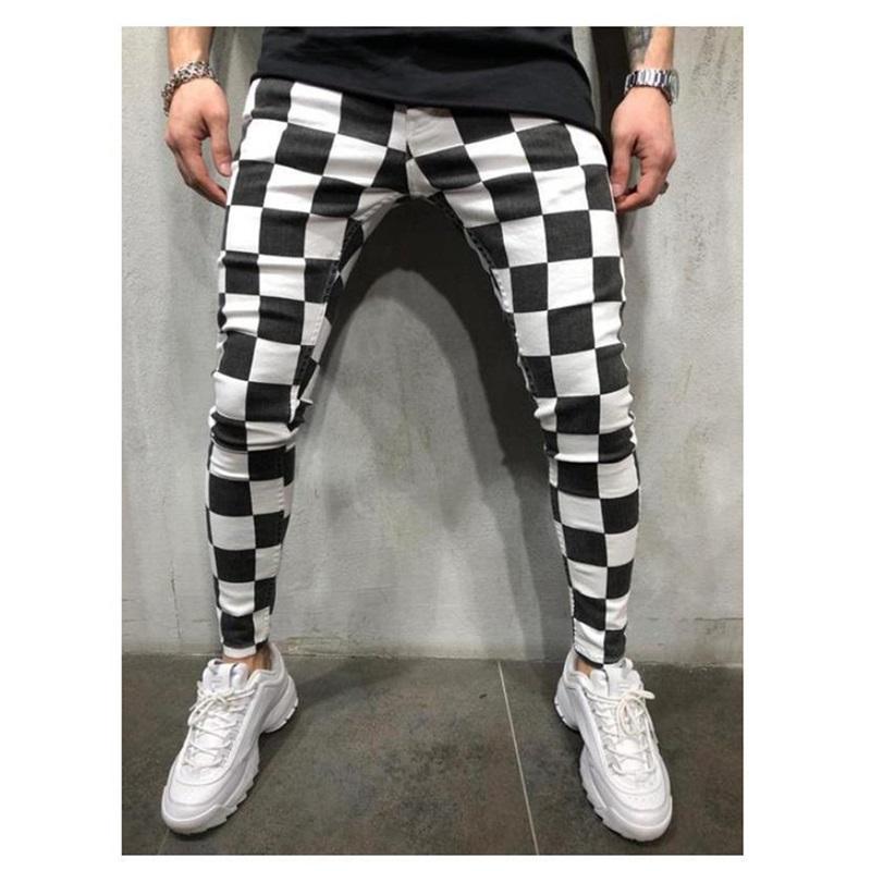 European And American Autumn And Winter Men's Printed Casual Fashion Striped Mid-waist Pencil Pants Slim Pants