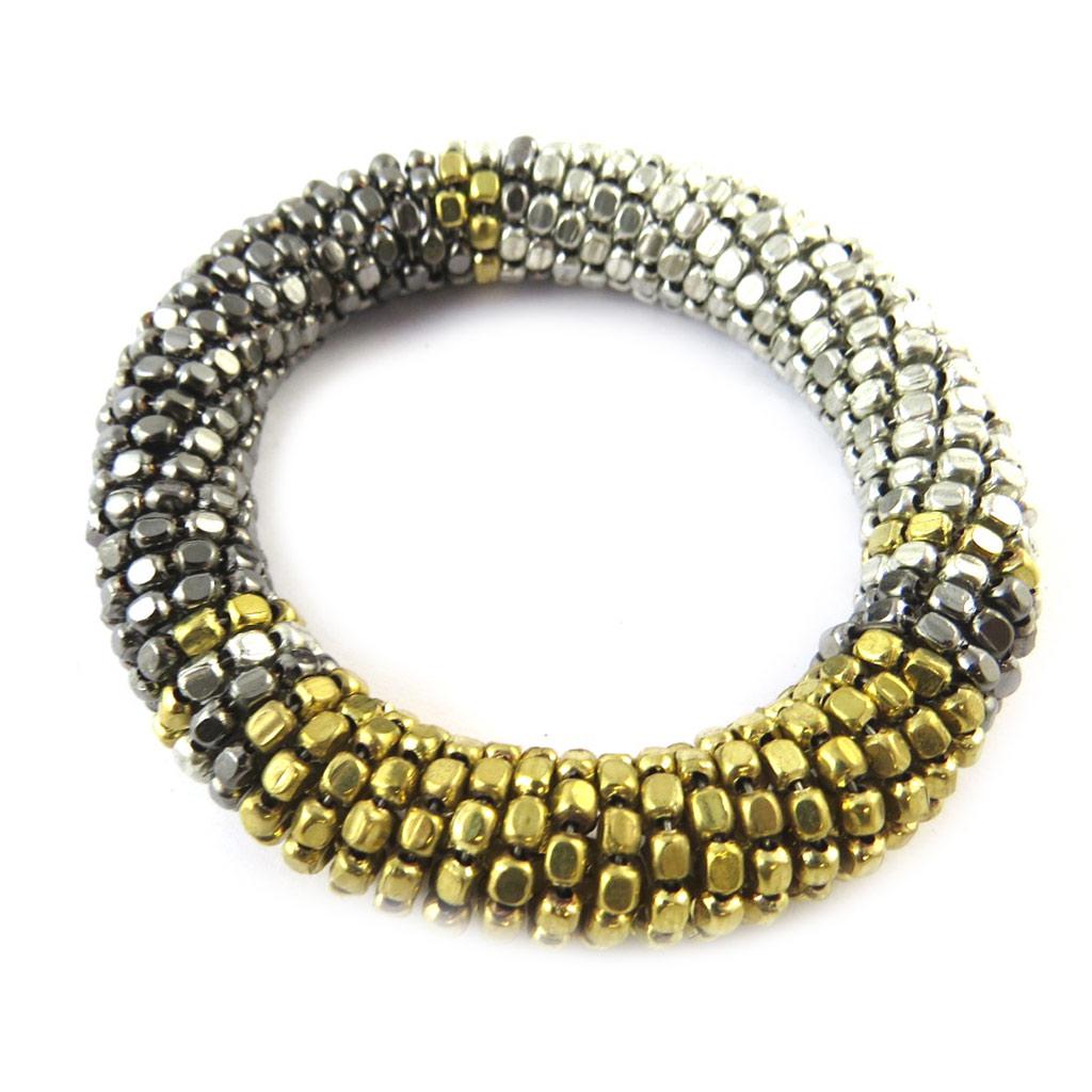 Les Trésors De Lily [N8088] - Fancy Tricolor 'Kilimanjaro' Bracelet (grey - Silver - Gold)