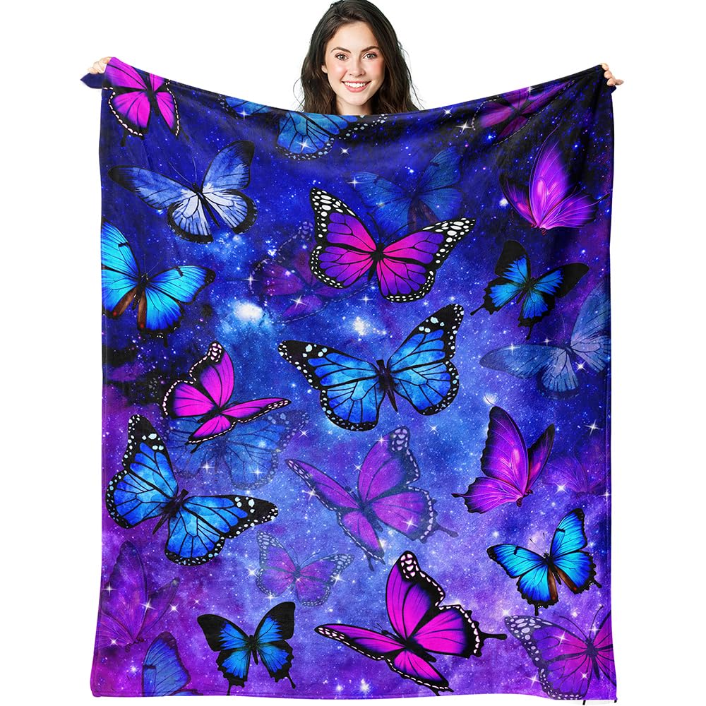 Cartoon Butterfly Pattern Throw Flannel Blanket Chic Super Soft Warm Plush Blanket for Bedroom Couch Sofa Decoration