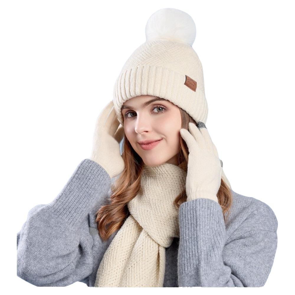 3Pcs/Set Thicken Knit Beanie Snood Set Warm Touchscreen Gloves for Men Women