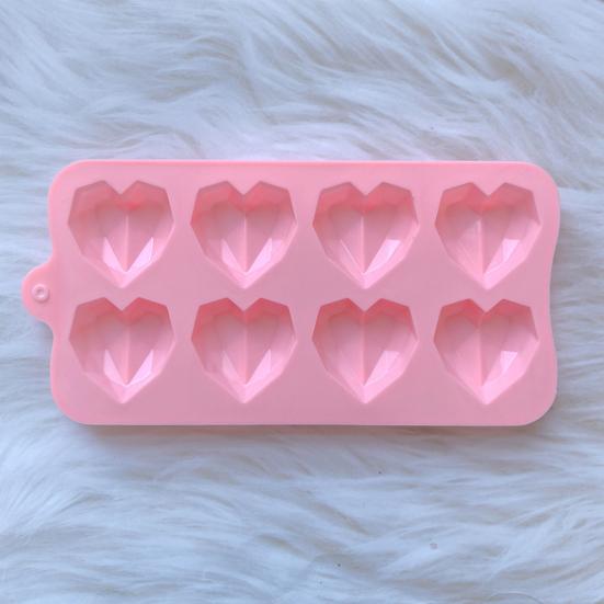 8-Holte Diamant Hart Siliconen Vorm voor Bakken Anti-Aanbak Valentijnsdag Chocoladevorm 3D Diamant Hartvormige Snoep IJsblokjesvorm Zeepmaakvorm