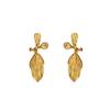 New geometric style women's earrings, niche leaf metal plating design versatile stud earrings are on sale