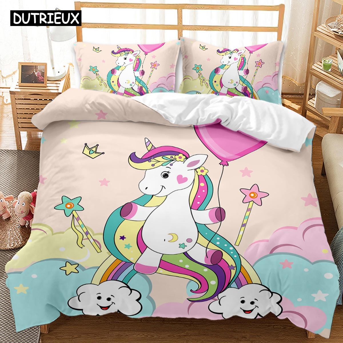 

Горячая Распродажа Мультяшный Единорог Дети Девочки Розовый 3D Постельное белье Пододеяльник Постельное белье Животное Печатный Королева King Size Домашнее Постельное Белье EU single(135x200cm)