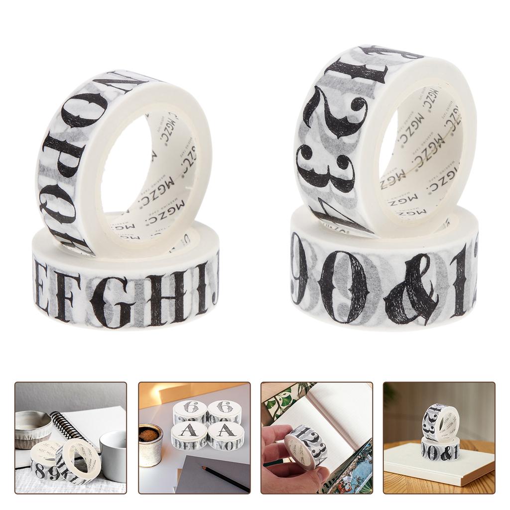 4 Rolls Washi Tape Journal Decoration Scrapbook Decorative Adhesive Decorate Paper DIY Craft Japanese Tapes Alphabet Number