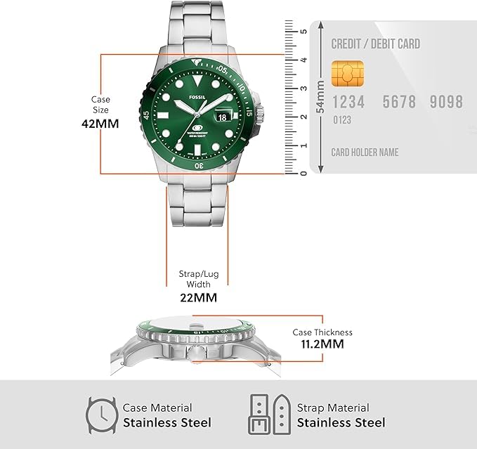 Fossil Blue Dive Three Hand Date Stainless Steel Watch