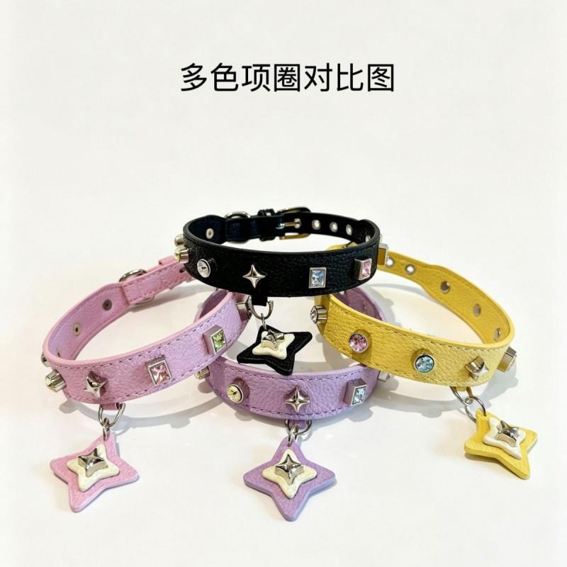 Sparkly Star Stud Pet Collar With Rhinestone Pendant Small To Medium Dogs Cats PU Leather Adjustable Neckband